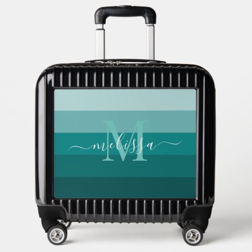 Teal Green Blue Color block Monogram Style Name  Luggage