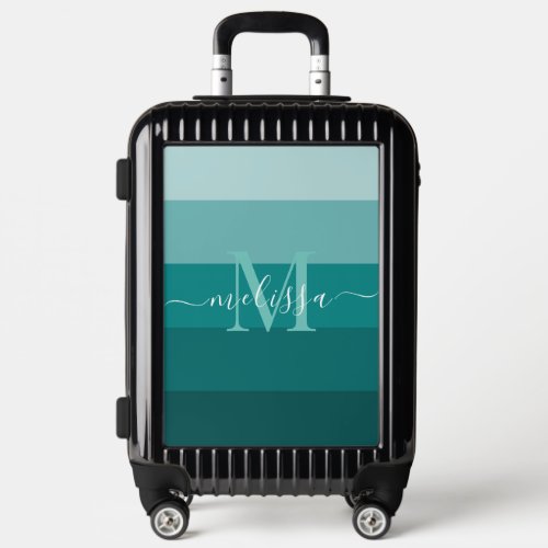 Teal Green Blue Color block Monogram Style Name  Luggage