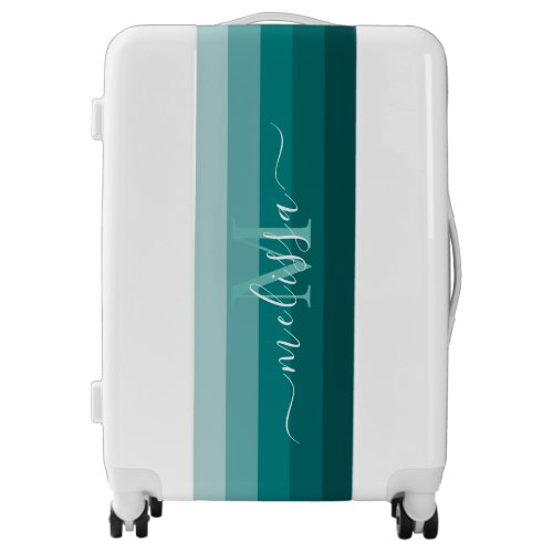 Teal Green Blue Color block Monogram Style Name  Luggage