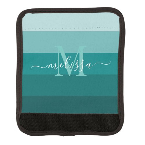 Teal Green Blue Color block Monogram Style Name  Luggage Handle Wrap