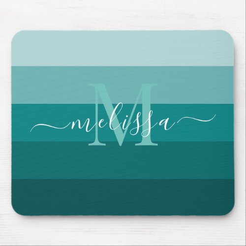 Teal Green Blue Color block Monogram Style Name  Mouse Pad