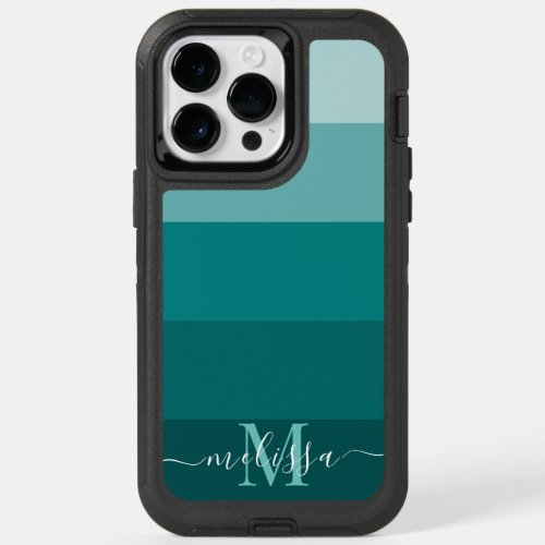 Teal Green Blue Color block Monogram Style Name  OtterBox iPhone 14 Pro Max Case