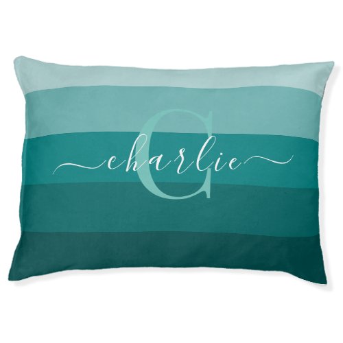 Teal Green Blue Color block Monogram Style Name  Pet Bed