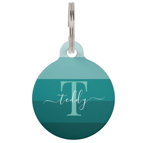 Teal Green Blue Color block Monogram Style Name  Pet ID Tag