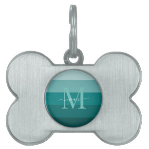 Teal Green Blue Color block Monogram Style Name Pet ID Tag