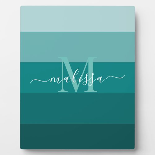 Teal Green Blue Color block Monogram Style Name  Plaque