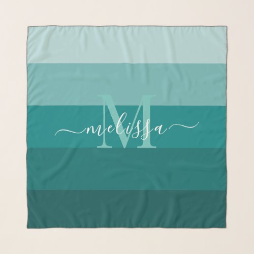 Teal Green Blue Color block Monogram Style Name  Scarf