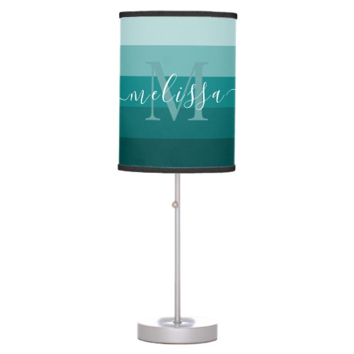 Teal Green Blue Color block Monogram Style Name  Table Lamp