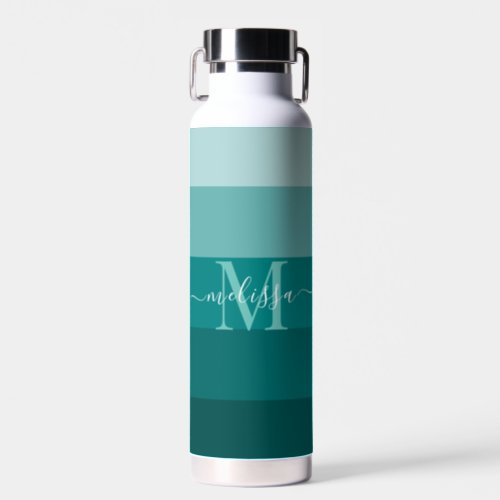 Teal Green Blue Color block Monogram Style Name  Water Bottle