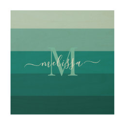 Teal Green Blue Color block Monogram Style Name  Wood Wall Art