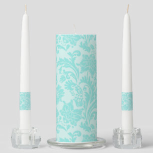Teal green/blue damask vintage print unity candle