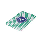 Teal-Green Blue Emblem Preppy Chevron Monogram Bath Mat (Angled)