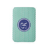 Teal-Green Blue Emblem Preppy Chevron Monogram Bath Mat (Front Vertical)