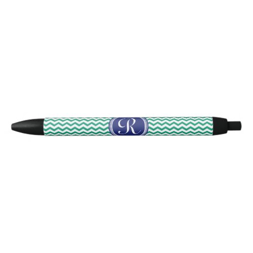 Teal_Green Blue Emblem Preppy Chevron Monogram Black Ink Pen