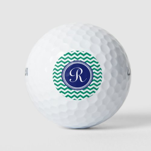 Teal_Green Blue Emblem Preppy Chevron Monogram Golf Balls
