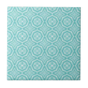 Teal green blue geometric design ceramic tile