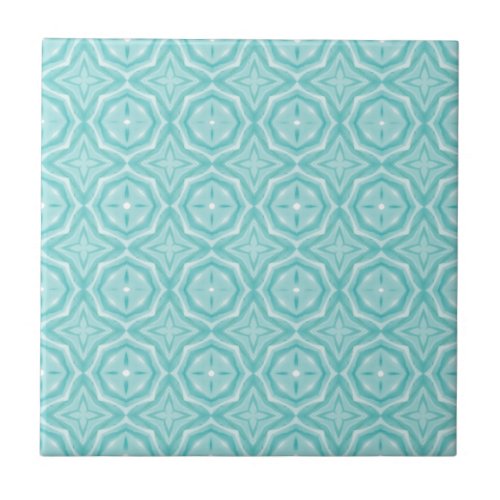 Teal green blue geometric design ceramic tile