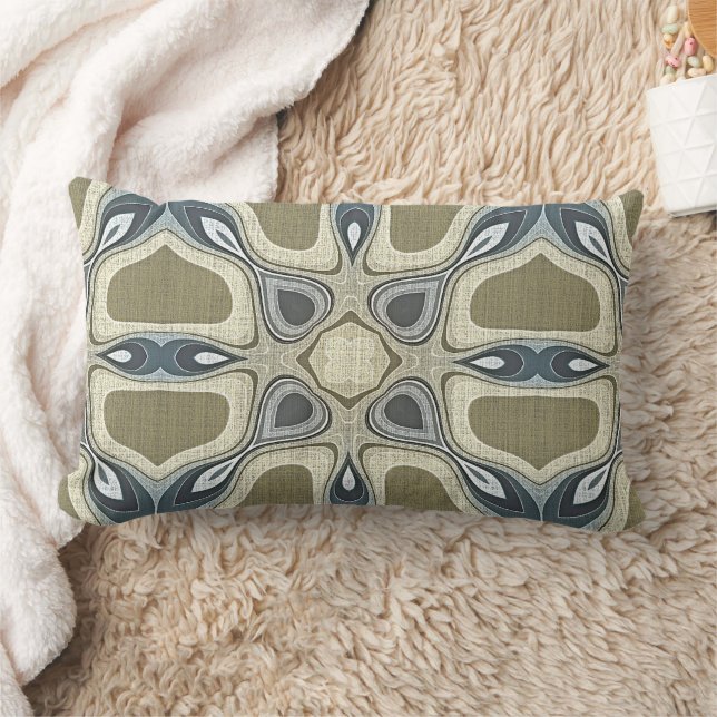 Teal Green Blue Gray Ochre Hip Bohemian Bali Art Lumbar Pillow (Blanket)