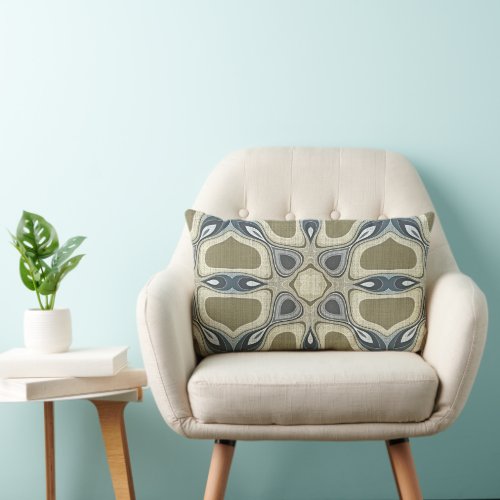 Teal Green Blue Gray Ochre Hip Bohemian Bali Art Lumbar Pillow