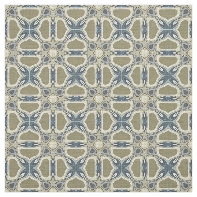 Teal Green Blue Gray Ochre Hip Orient Pattern Fabric (Swatch)