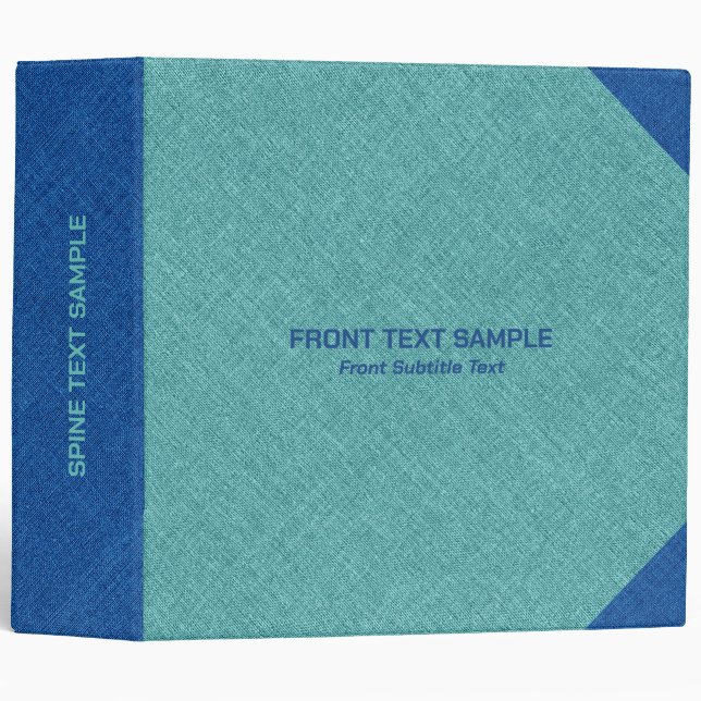 Teal Green & Blue Linen Burlap Fabric Look 3 Ring Binder (Front/Spine)