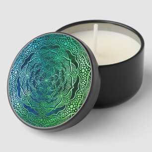 Teal Green Blue Mandala Boho Chic Elegant Elegant Mini Candle Favors