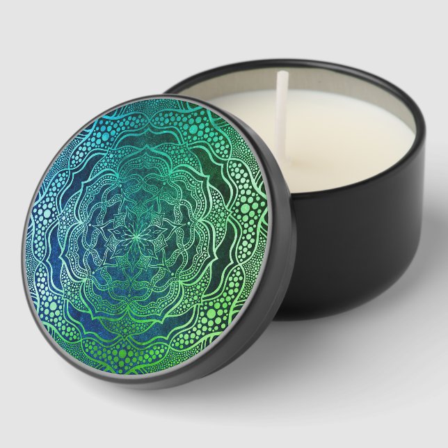 Teal Green Blue Mandala Boho Chic Elegant Elegant Mini Candle Favors (Corner)