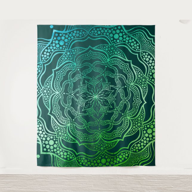 Teal Green Blue Mandala Boho Chic Elegant Elegant Tapestry (Front)