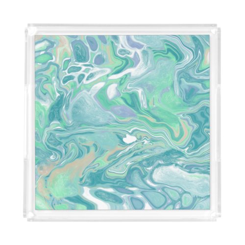 Teal Green Blue Marble Fluid Art  Acrylic Tray