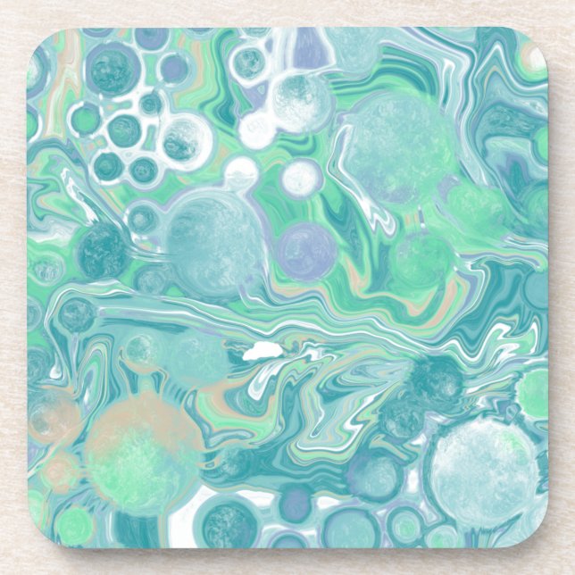 Teal Green Blue Marble Fluid Art  Beverage Coaster (Front)