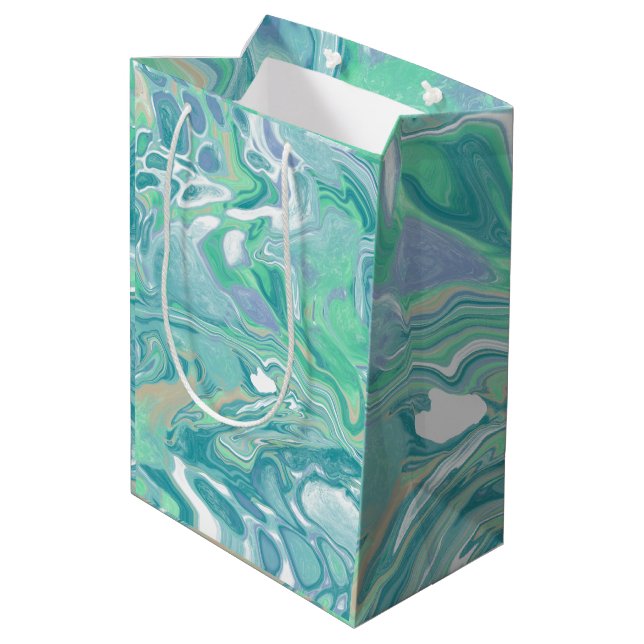 Teal Green Blue Marble Fluid Art  Medium Gift Bag (Back Angled)