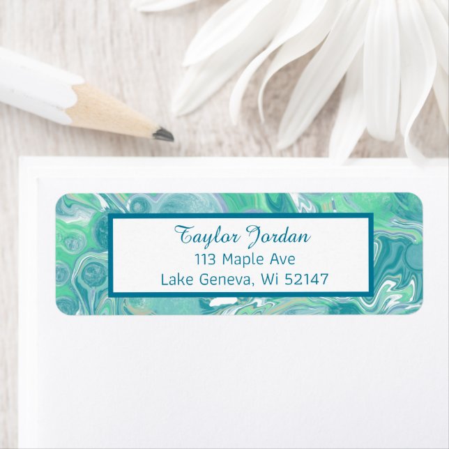 Teal Green Blue Marble Fluid Art Personalized Label (Insitu)