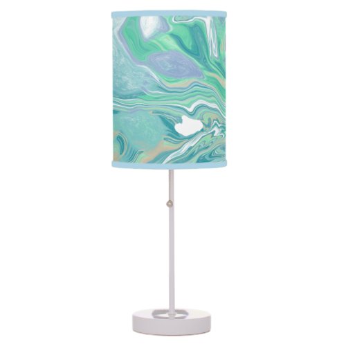 Teal Green Blue Marble Fluid Art   Table Lamp