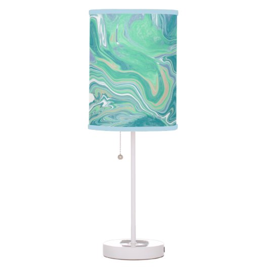 Teal Green Blue Marble Fluid Art   Table Lamp (Right)