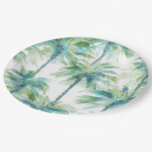 Teal Green Blue Palm Trees Paper Plates