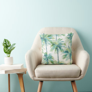 Teal Green Blue Palm Trees Throw Pillow