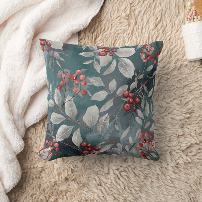Teal Green, Blue Pillow with Berries (Blanket)
