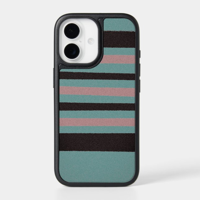 Teal Green Blue Pink Black Stripes Otterbox iPhone Case (Back)