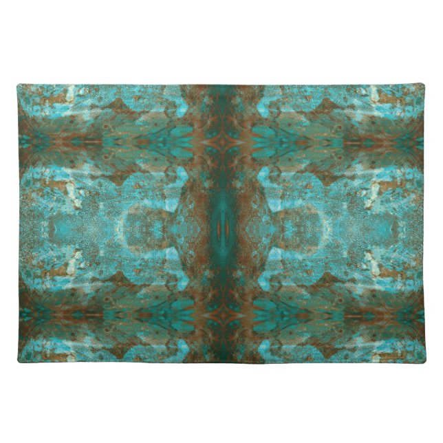 Teal Green Blue Rust Brown Abstract Southwestern Cloth Placemat (Front)