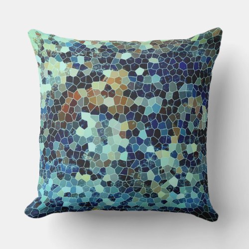 Teal Green Blue Small Mosaic Tile Pattern Outdoor Pillow