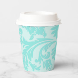 Teal green,blue vintage damask print paper cups
