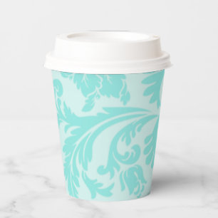 Teal green,blue vintage damask print paper cups