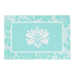 Teal green,blue vintage damask print paper placema placemat