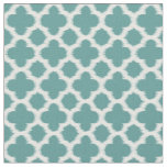 Teal Green Blue White Ikat Quatrefoil Pattern Fabric