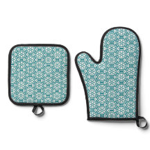 Teal Green Blue White Oven Mitt and Pot Holders