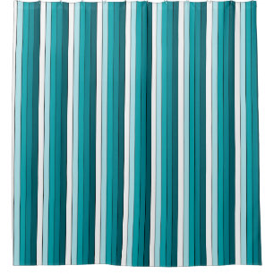 Teal Green Blue White Stripes Shower Curtain