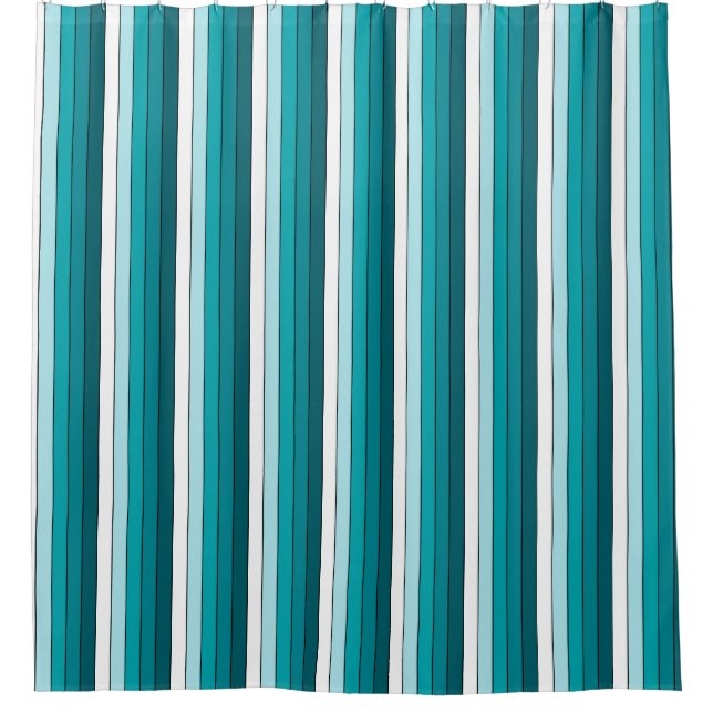Teal Green Blue White Stripes Shower Curtain (Front)