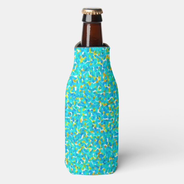Teal Green Blue Yellow Abstract Pattern Bottle Cooler (Bottle Front)