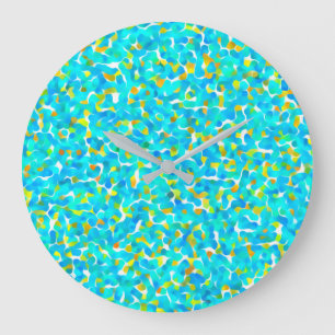 Teal Green Blue Yellow Abstract Pattern Large Clock