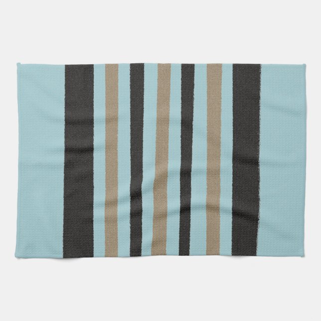 Teal Green Blue Yellow Black Stripes Kitchen Towel (Horizontal)